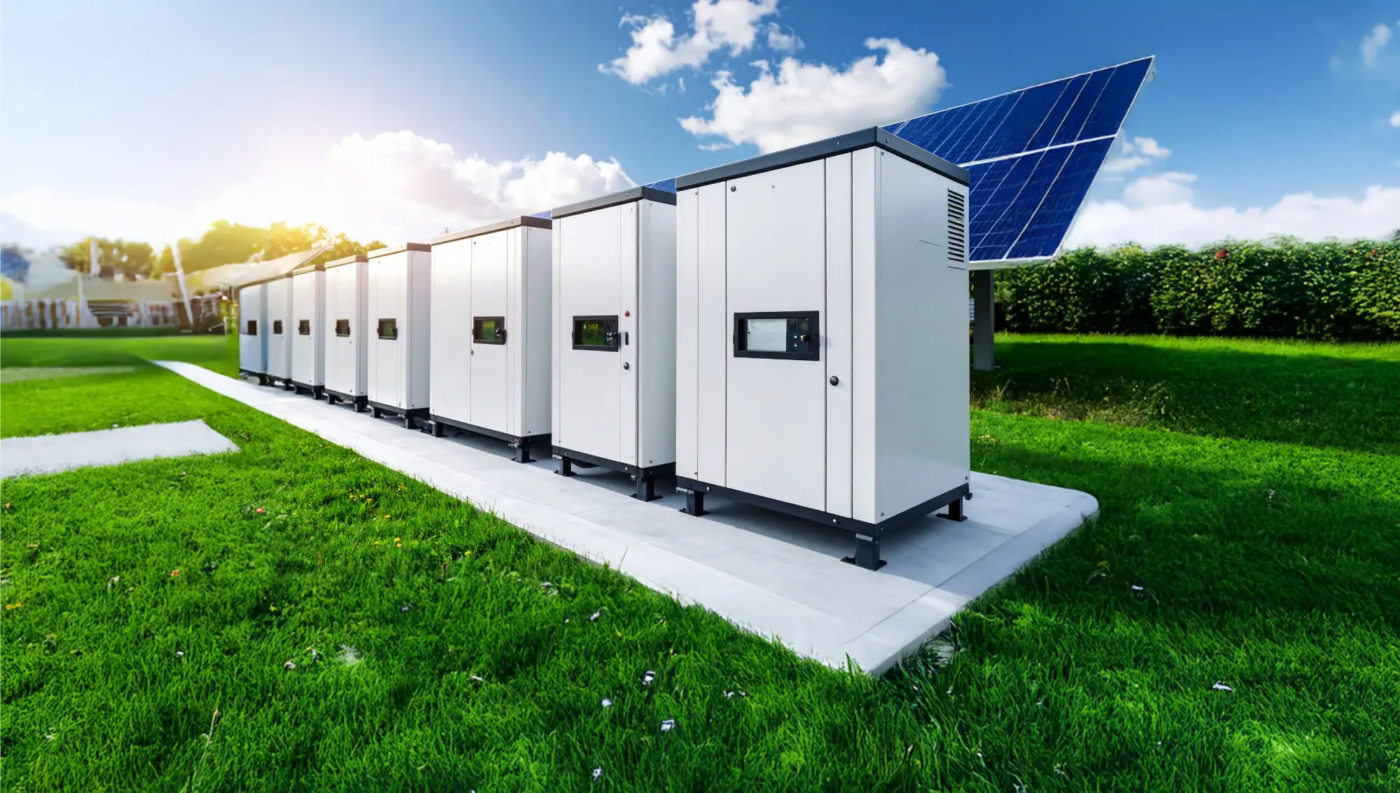 Battery energy storage systems (BESS) installed in the park.
