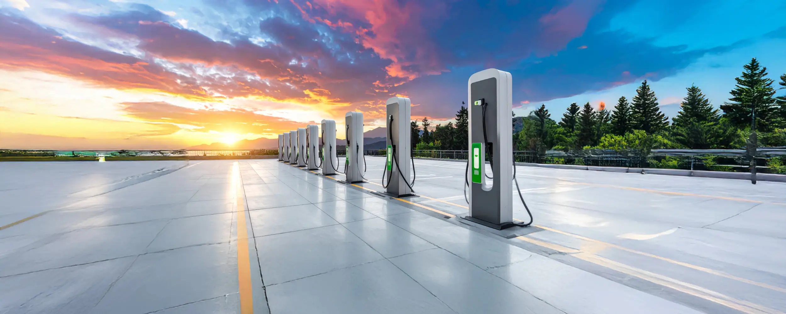 View of electric vehicle charging stations installed in the city (Supply and installation of EV Station and EV Charger and smart home and urban solutions)