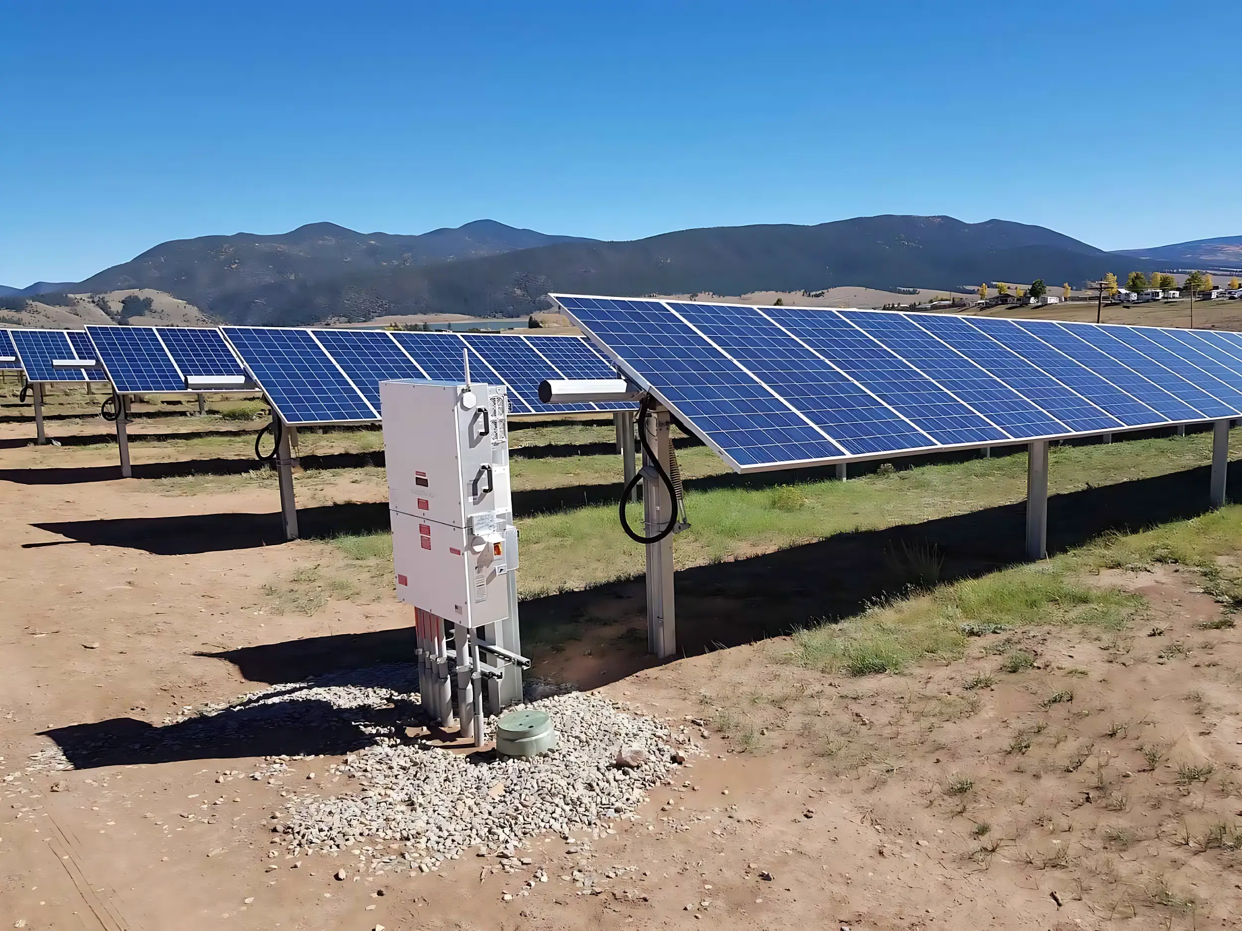 Solar inverter connected to the grid installed on the ground.