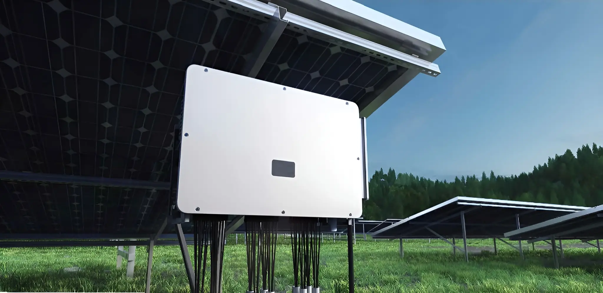 Solar inverter installed next to solar panels