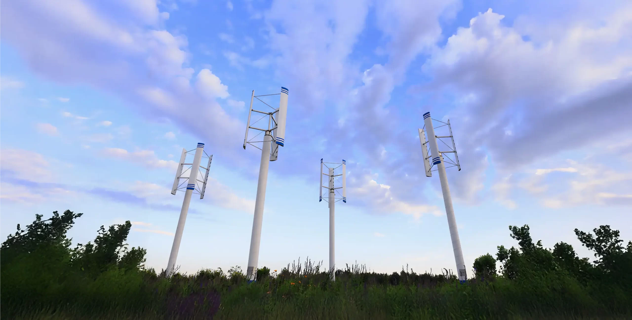 Vertical axis wind turbines (VAWT) installed in a green area