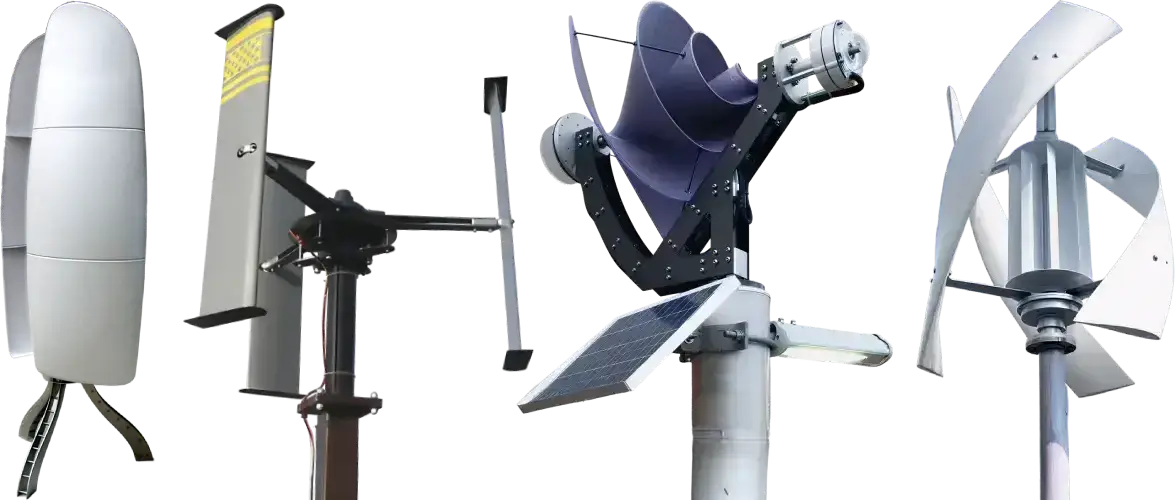 Types of vertical axis wind turbines (VAWT) side by side