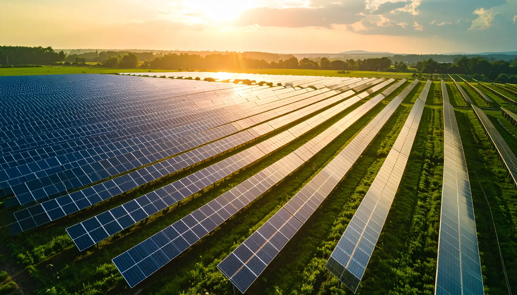 مزرعه وسیع پنل های خورشیدی